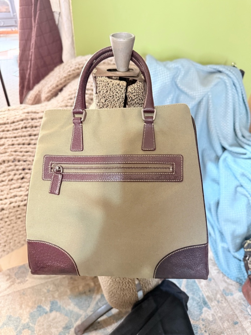 Prada Olive and Brown Canvas & Leather Tote - - Picture 4 of 14